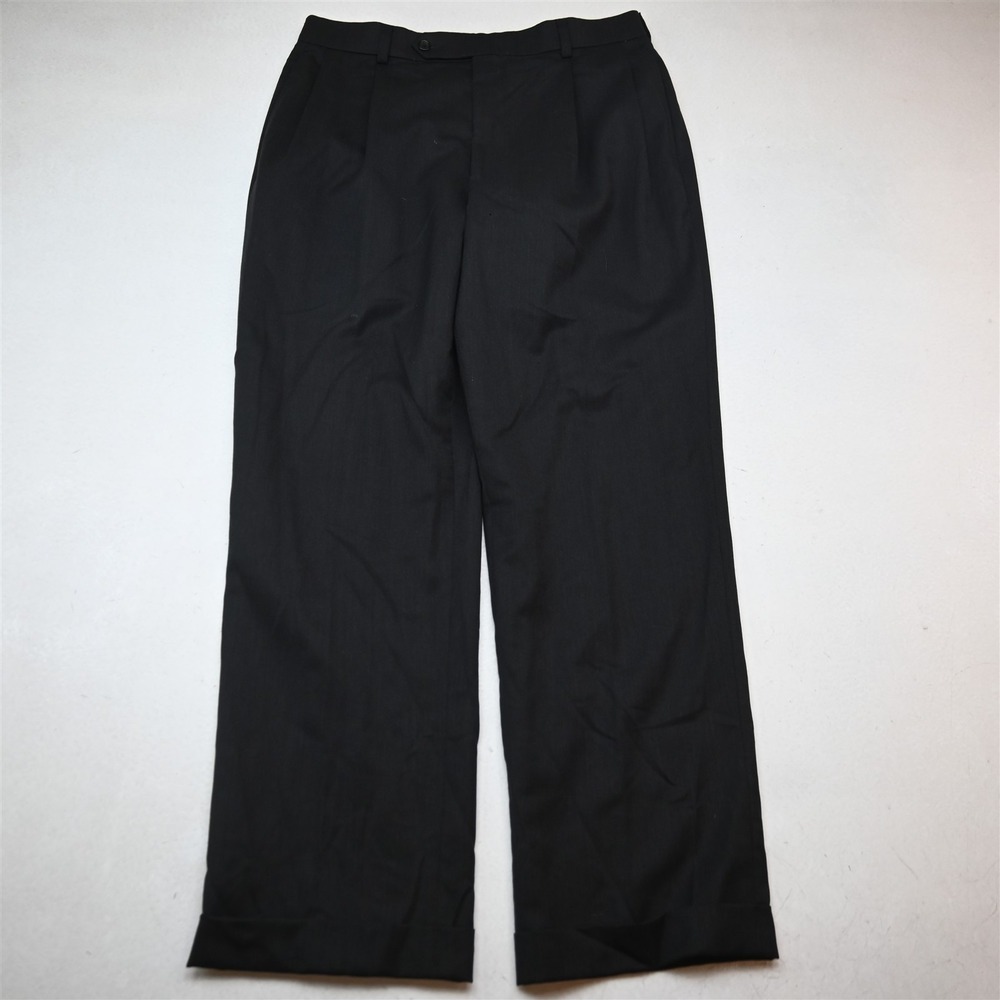 Nautica 32x32 Charcoal Gray 100% Wool Pleated Cuffed High Waist Dress Mens Pants